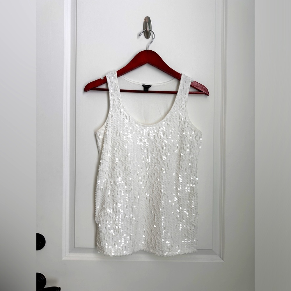Ann Taylor White Sequin Tank Top - Size M